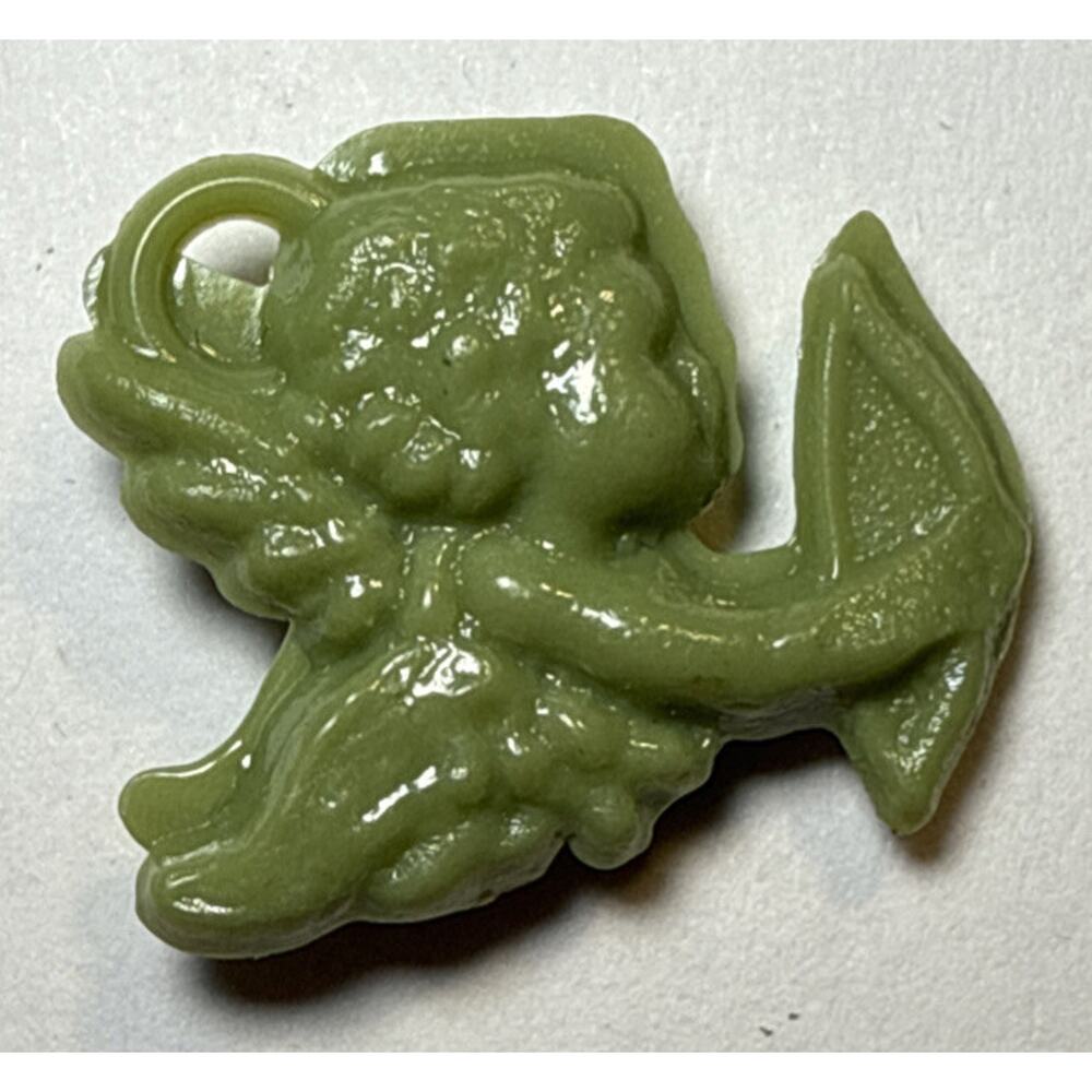 Vintage Cracker Jack Green Cupid Cherub Angel Celluloid Charm 1F